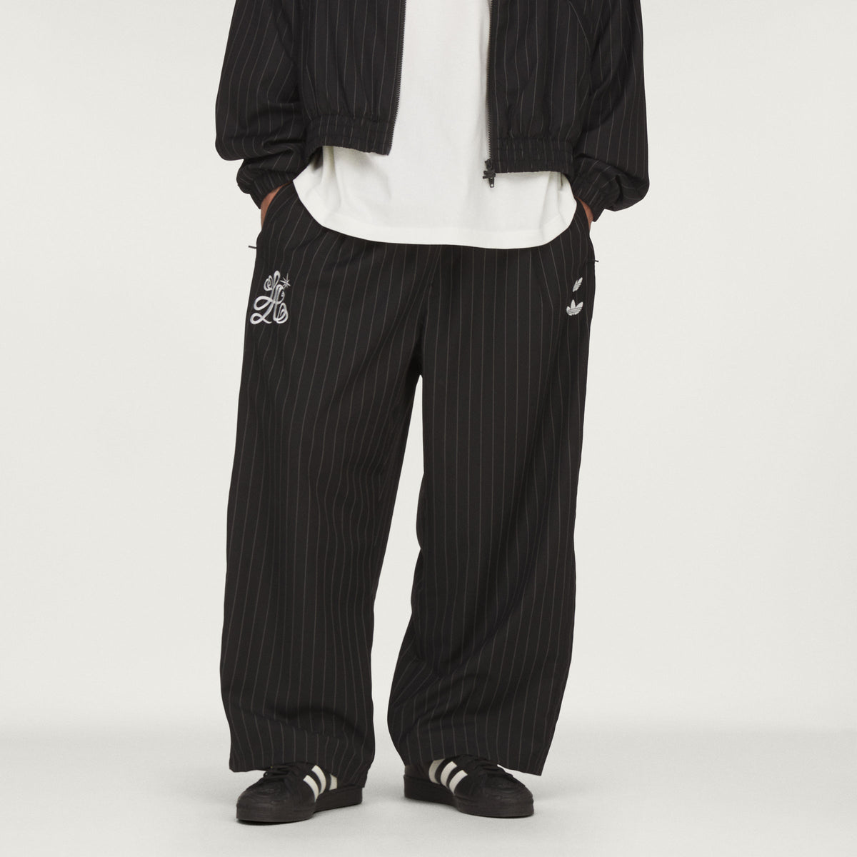 ADIDAS X WC PINSTRIPE TRACK PANTS - BLK/WHT | Willy Chavarria