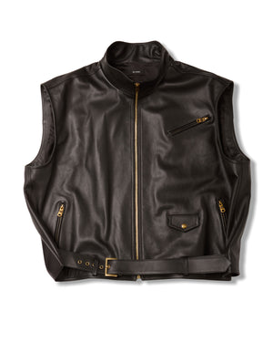 BELTED LEATHER VEST - BLACK