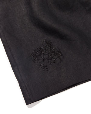 DRAWSTRING LINEN SHORTS - BLACK