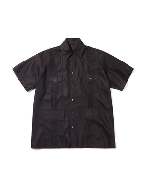 SHORT SLEEVE LINEN GUAYABERA - BLACK
