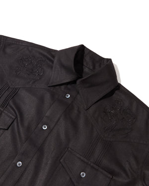 SHORT SLEEVE LINEN GUAYABERA - BLACK