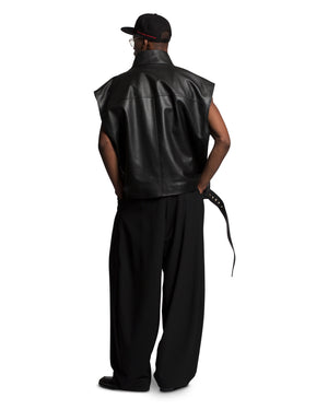 BELTED LEATHER VEST - BLACK