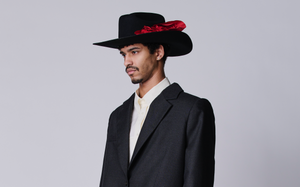 WILLY CHAVARRIA WOOL FELT FLOWER HAT - BLACK