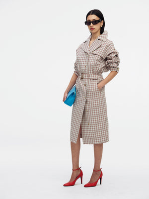 TRENCH DRESS - RED/WHT PLAID