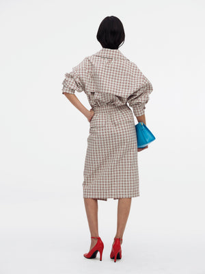 TRENCH DRESS - RED/WHT PLAID